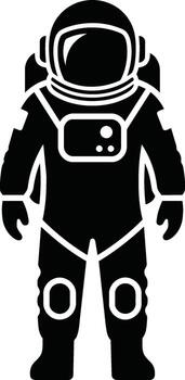 Black and White Astronaut Silhouette in Spacesuit with Helmet and Backpack. vector