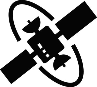 Black Satellite Icon with Orbiting Path. vector