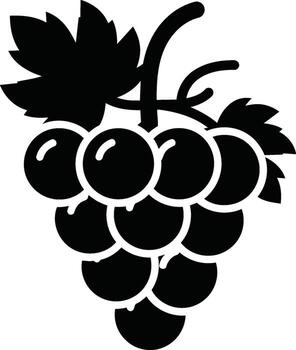 Black Silhouette of a Grape Bunch with Leaf. vector