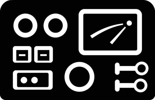 Black and White Control Panel Icon with Gauges and Buttons. vector