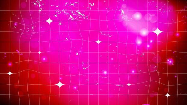 Hot pink glowing gradient checkered disco background with stars and bokeh. Retro wavy 80s 90s 2000s mesh pattern for abstract design, template, poster, banner, or wallpaper. vector