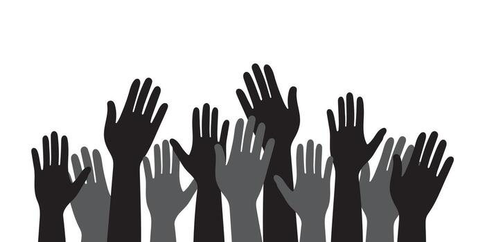 Raised Hands of a Crowd. Participation and Unity vector