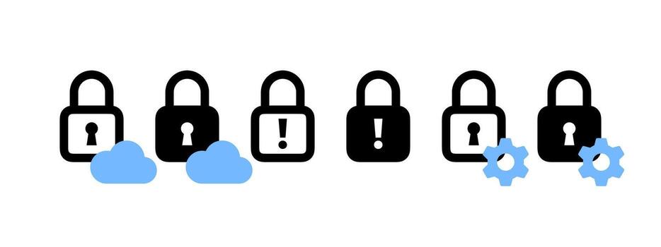 Cloud Security and Settings Icons. Lock icons vector