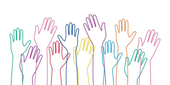 Diversity and Unity. Raised Hands in Outline vector