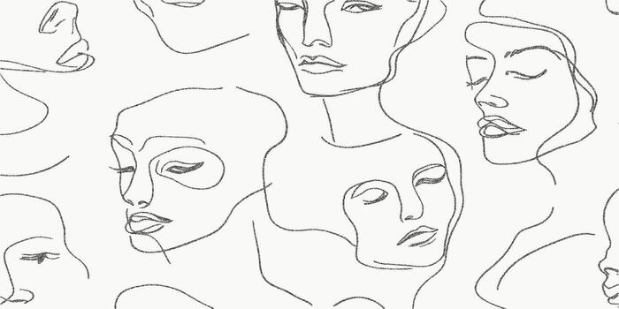 Crayon linear drawings of faces. Gritty ink form with distressed paper noise scattered dust and worn threshold grain. Speckled texture with subtle scratch lines throughout. vector