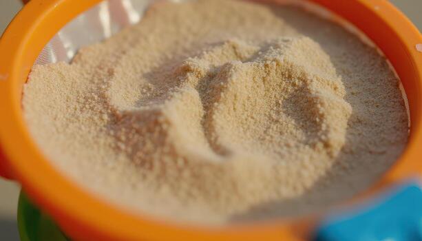 A close up of a container of sand photo