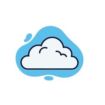 Simple Cartoon Cloud with Blue Blob Background and Droplets. vector
