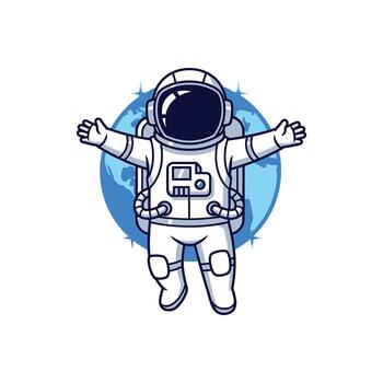Astronaut in Space with Open Arms Exploring the Universe. vector