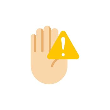 Restriction icon with hand holding yellow warning sign for caution symbol suitable for warning messages and safety communication designs. vector