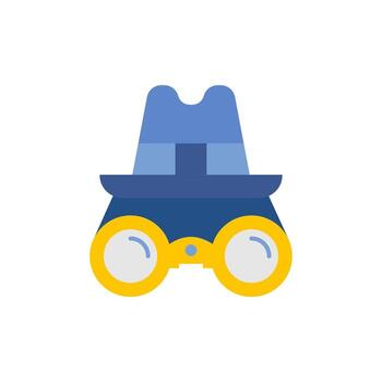 Espionage icon featuring binoculars in hat and glasses for covert operations design element, spythemed projects, security software, and detective logos. vector