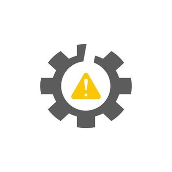 Failure icon with gray cogwheel and yellow warning suitable for website error pages and technologyrelated designs. vector