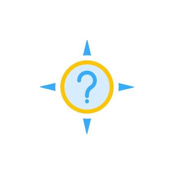 Symbolic uncertainty icon with question mark and navigational challenges suitable for websites, presentations, and educational materials on decisionmaking or exploration themes. vector