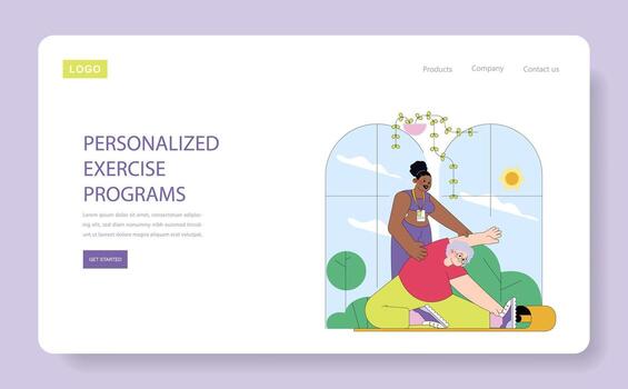 Senior exercising with a trainer vector