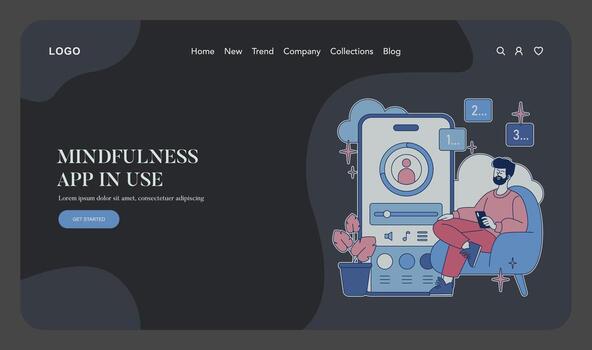 atención plena aplicación ilustración con relajado usuario vector