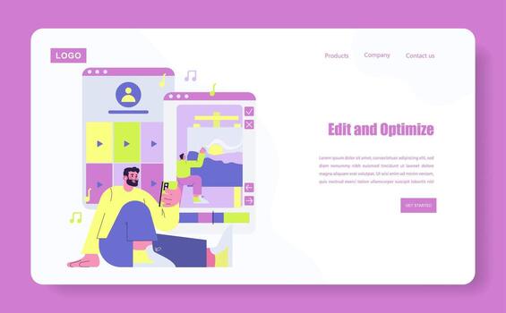 Person editing content on digital devices vector