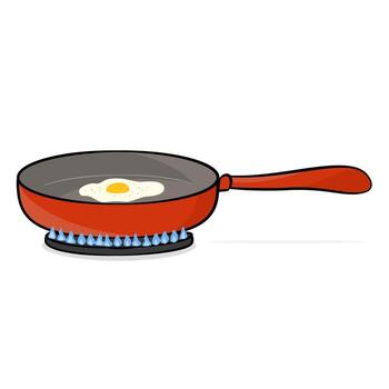 Illustration of a frying pan with fried egg inside, isolated on white background vector