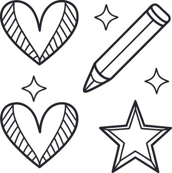 corazones lápiz estrellas garabatear vector