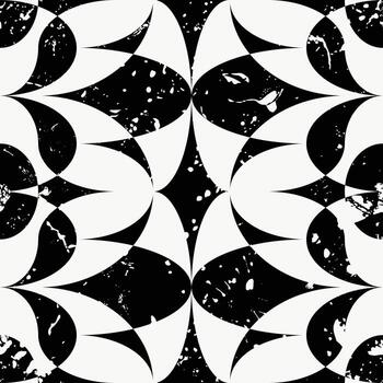Decorative ceramic tiles print texture, graphic, web template layout. Monochrome seamless background. Black and white ornament with simple curved shapes vector