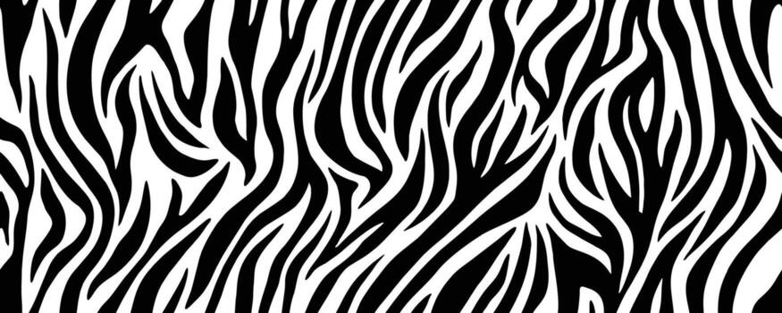 Zebra fur stripe skin, animal pattern. Repeating texture. Printing on fabric. Black and white seamless background. vector
