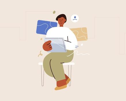 Flat illustration of a character chatting with text messages. online chat communication concept-2 vector