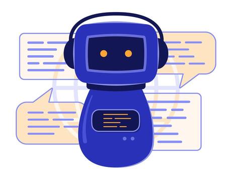 Online Chatting with AI Chatbot Robot Cartoon Character for Artificial Intelligence Technology and Telecommunication Concept Illustration Clip Art vector