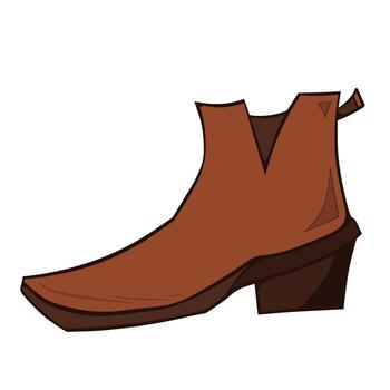 Brown colored ankle boots shoe from side angle view. Colorful cartoon art styled drawing with outlines isolated on square white background. vector