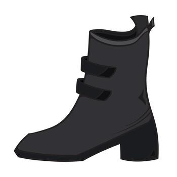 Cool black boots shoe foot wear object. Colorful cartoon art styled drawing with outlines isolated on square white background from side angle view. vector