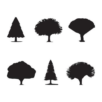 Set of various forest tree silhouette with white background . vector