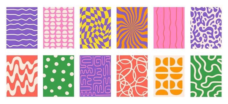 Set of Abstract vertical geometric backgrounds with colorful wavy shapes, dots and lines. vector