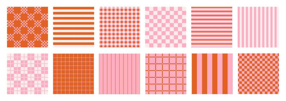 Geometric set checkered and linear backgrounds. Abstract seamless pattern.Check, plaid, striped prints vector