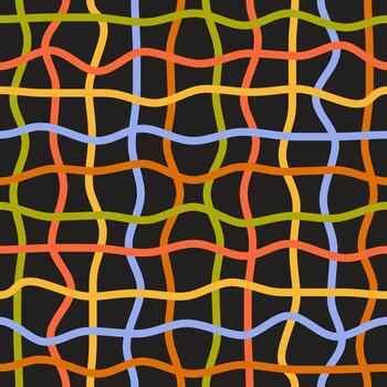 sin costura modelo de Delgado curvo a cuadros líneas en un negro antecedentes. retorcido a cuadros ondulado textura. vector