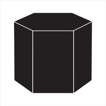 Black hexagonal prism geometric shape on white background solid vector