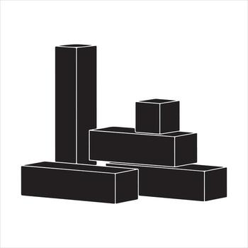 negro geométrico bloques apilado en un variar altura arreglo en blanco forma vector