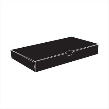 Closed Black Shallow Box with Curved Lid Notch and White Outline rectangular package vector