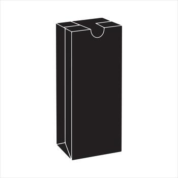 Tall Black Box with Curved Top Flap and White Outline rectangular package vector