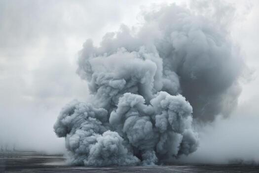 Thick grey smoke clouds, creating a dramatic atmosphere. photo
