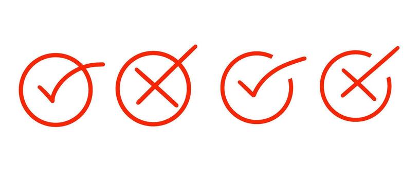 A red check mark is shown on a white background vector