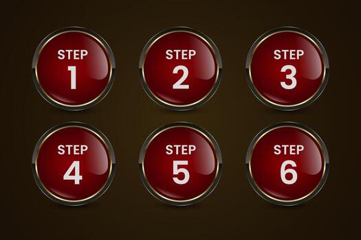 Collection of SIX numbers buttons with Luxury circle elements for banners, Buttons, symbols. SIX levels of premium design for social mwdia UI vector