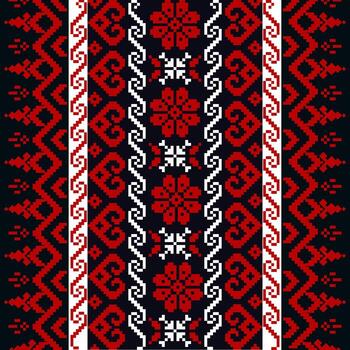 Red pixel pattern on black background for fabric design and background design. vector