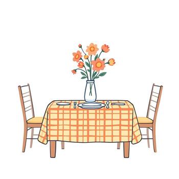 Vsai dining table set for two with flowers adding a touch of warmth vector