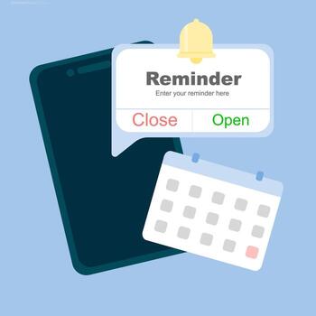 Reminder Illustration, Notification page. Business planning, events, reminders and schedules with flat view. time reminder concept. vector