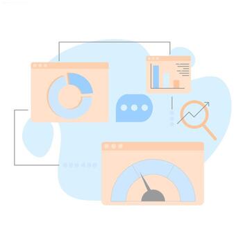 A graphic of a computer screen with graphs and charts vector