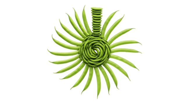 green beans arranged in a circular and vertical pattern forming an abstract png