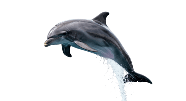 un' delfino saltare su di il acqua mostrando suo elegante corpo e potente muscoli il delfini dinamico posa e spruzzo di acqua creare un' senso di movimento e energia png