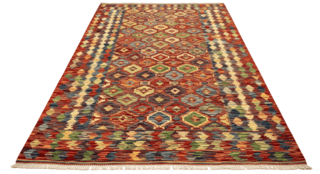 multicolore lana tappeto con intricato geometrico modelli e frange bordi aggiungendo calore e stile per qualunque camera png