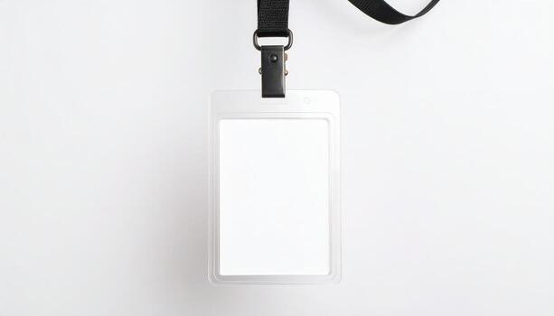 Close up of an office ID badge on a lanyard with copy space background, suitable for workplace identity themes, corporate security concepts, employee access visuals, professional business design, photo