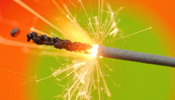 Macro close up of a Diwali firecracker spark with copy space background, perfect for festival celebration themes, holiday visuals, cultural tradition projects, festive light concepts, and seasonal . photo