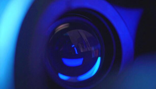 Macro photo of VR headset lens with reflection, highlighting virtual reality device, immersive gaming concept, futuristic technology, digital innovation, and modern entertainment gear.
