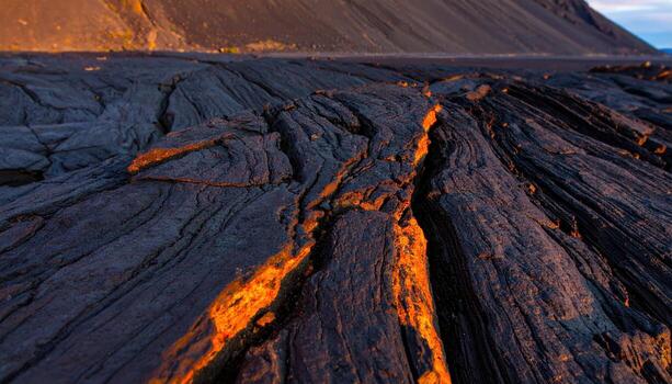 Close up of volcanic rock surface with copy space background, ideal for geology themes, natural texture projects, earth science studies, rugged landscape visuals, and environmental concepts. photo