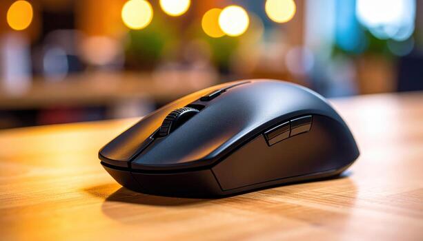 Close up of a modern computer mouse with sleek design and copy space background, perfect for technology themes, office equipment visuals, digital lifestyle projects, workplace design, and computer photo
